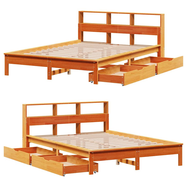 vidaXL Solid Wood Bed with Storage Headboard without Mattress Wax Brown 120x200 cm