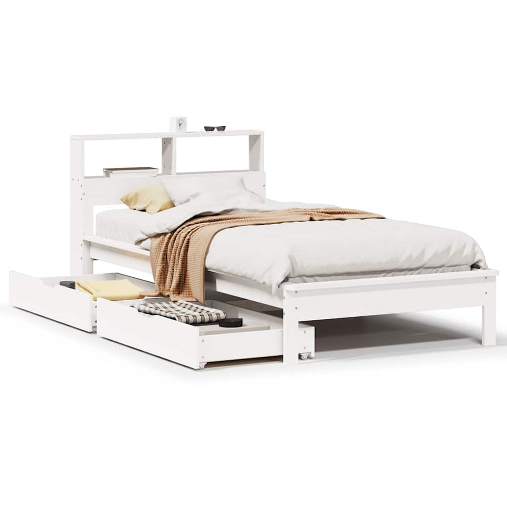 vidaXL Solid Wood Bed with Shelf without Mattress White 100x200 cm Pine