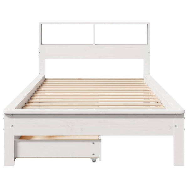 vidaXL Solid Wood Bed with Shelf without Mattress White 100x200 cm Pine