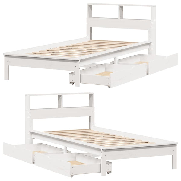 vidaXL Solid Wood Bed with Shelf without Mattress White 100x200 cm Pine