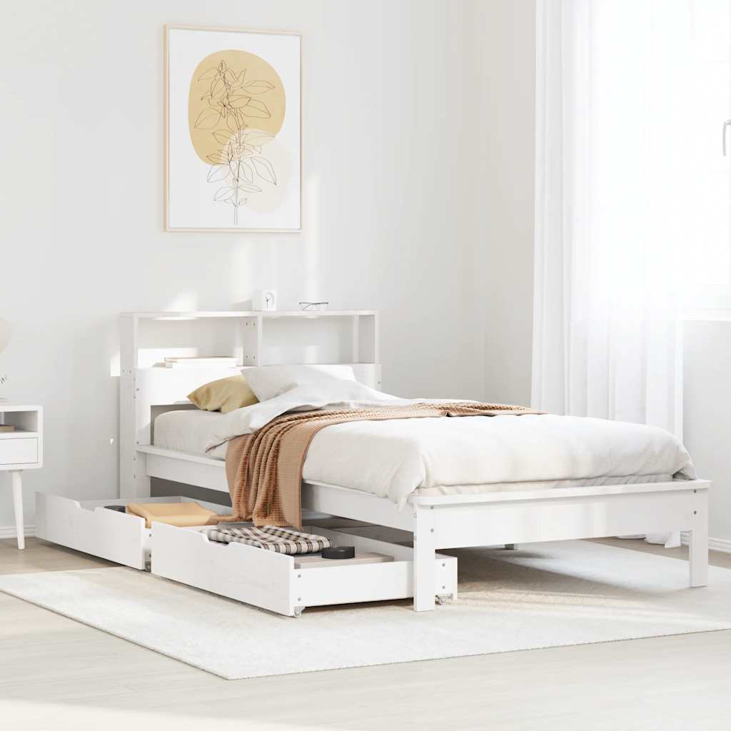 vidaXL Solid Wood Bed with Shelf without Mattress White 100x200 cm Pine