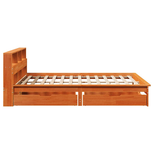 vidaXL Solid Wood Bed with Shelf without Mattress Waxed Brown 120x190 cm