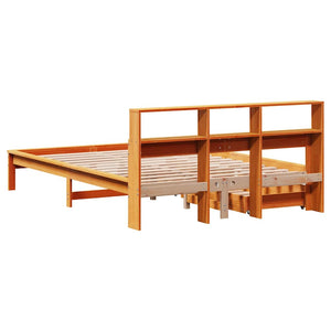 vidaXL Solid Wood Bed with Shelf without Mattress Waxed Brown 120x190 cm