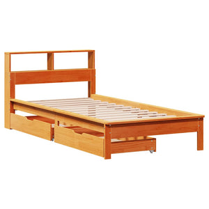 vidaXL Solid Wood Bed with Shelf without Mattress Wax Brown 90x190 cm