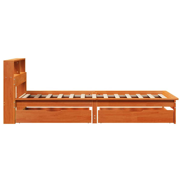 vidaXL Solid Wood Bed with Shelf without Mattress Wax Brown 90x190 cm