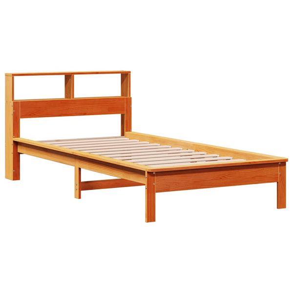 vidaXL Solid Wood Bed with Shelf without Mattress Wax Brown 90x190 cm