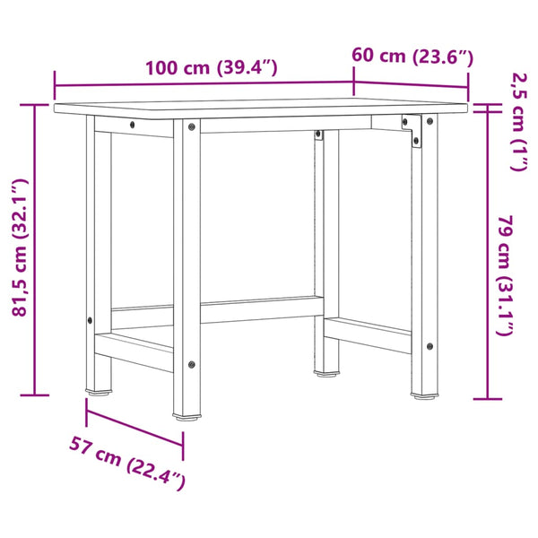 Werkbank Eiche Massivholz 100x60 cm