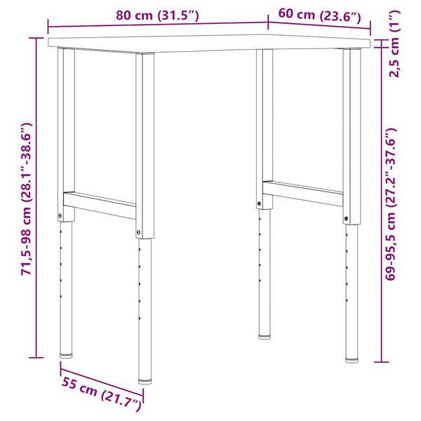Werkbank Eiche Massivholz, 80x60 cm