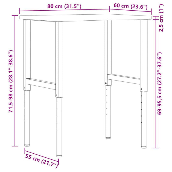Werkbank Dunkelbraun Eiche Massivholz 80x60 cm