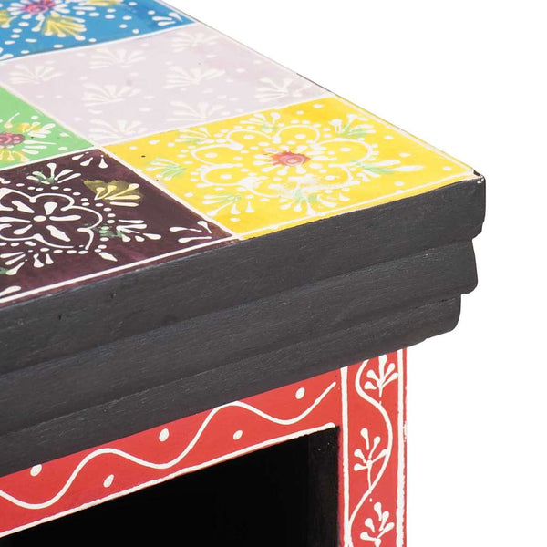 vidaXL Chest of Drawers with Door Multicolour 30 x 30 x 90 cm Solid Mango Wood