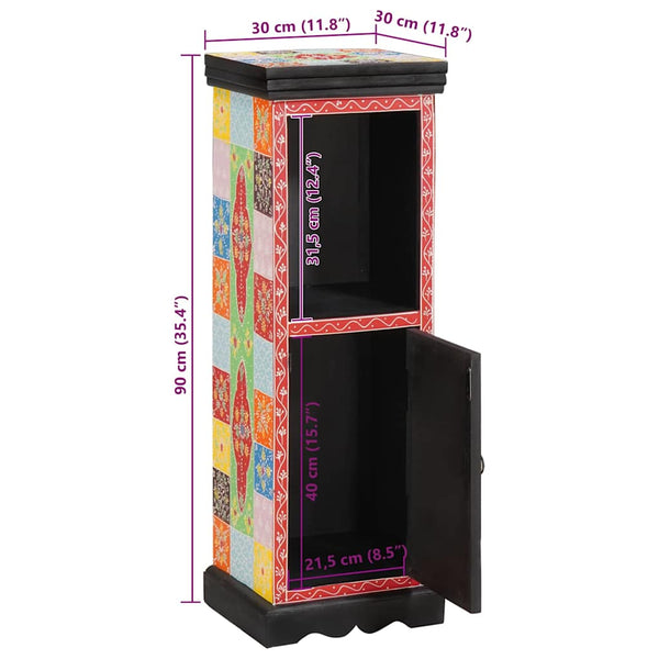 vidaXL Chest of Drawers with Door Multicolour 30 x 30 x 90 cm Solid Mango Wood