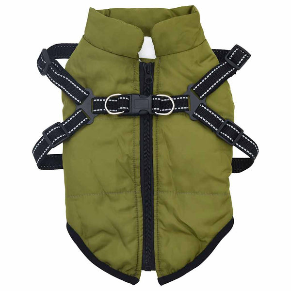 vidaXL Dog Coat Harness Waterproof Reflective Army Green L28