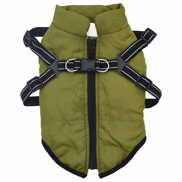 vidaXL Dog Coat Harness Waterproof Reflective Army Green L32