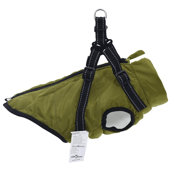 vidaXL Dog Coat Harness Waterproof Reflective Army Green L32