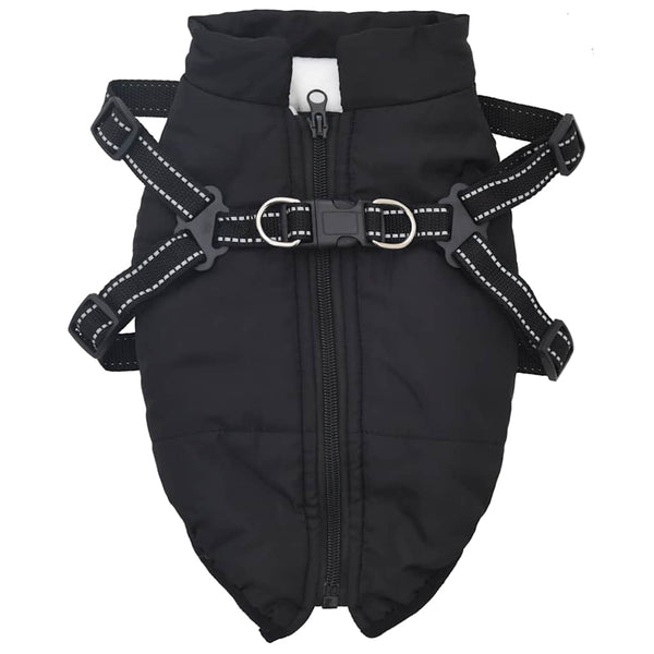 vidaXL Dog Coat with Harness Waterproof Reflective Black L24