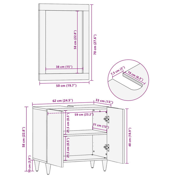 Wandmontiertes Badezimmerschrank-Set Mango