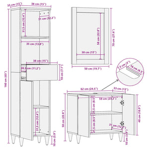 Massivholz Mango Badezimmerschrank Set 3-teilig