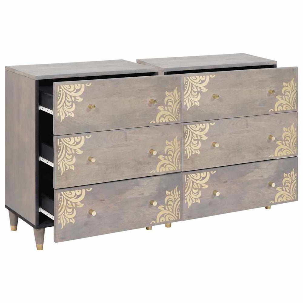 vidaXL Sideboard with Shelf 2 pcs Grey 60 x 33 x 75 cm Solid Mango Wood