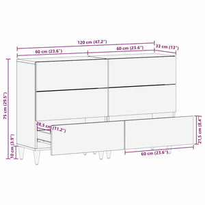 vidaXL Sideboard with Shelf 2 pcs Grey 60 x 33 x 75 cm Solid Mango Wood