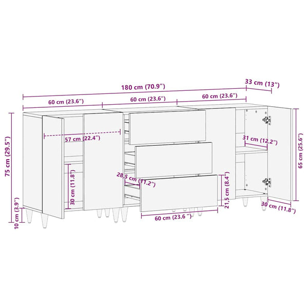 vidaXL Bathroom Cabinet Set 3 pcs Grey and Gold 180 x 33 x 75 cm