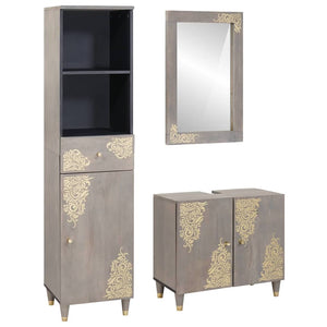 vidaXL Bathroom Cabinet Set Wall-mounted 3 pcs Grey Solid Mango Wood