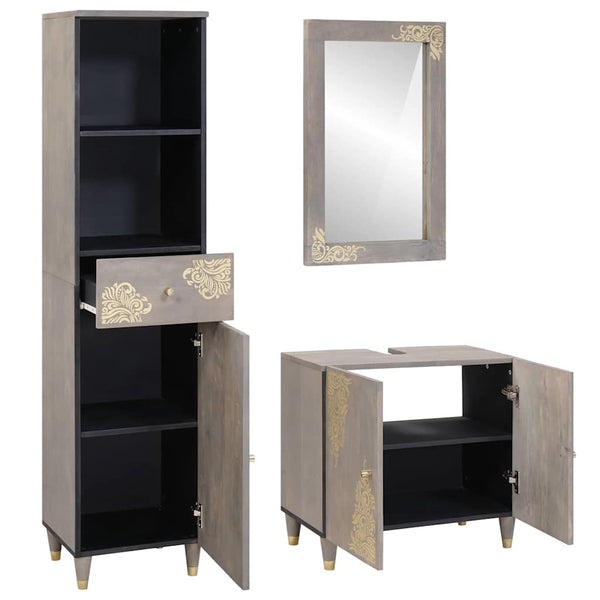 vidaXL Bathroom Cabinet Set Wall-mounted 3 pcs Grey Solid Mango Wood