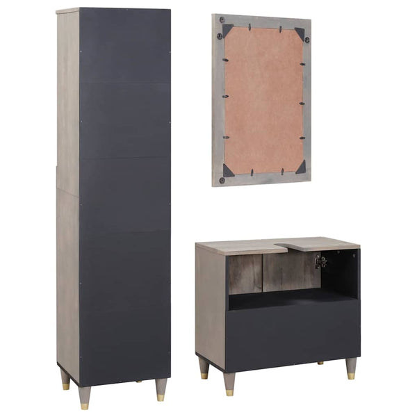vidaXL Bathroom Cabinet Set Wall-mounted 3 pcs Grey Solid Mango Wood