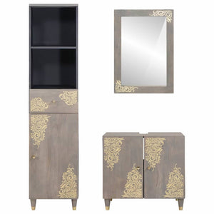 vidaXL Bathroom Cabinet Set Wall-mounted 3 pcs Grey Solid Mango Wood