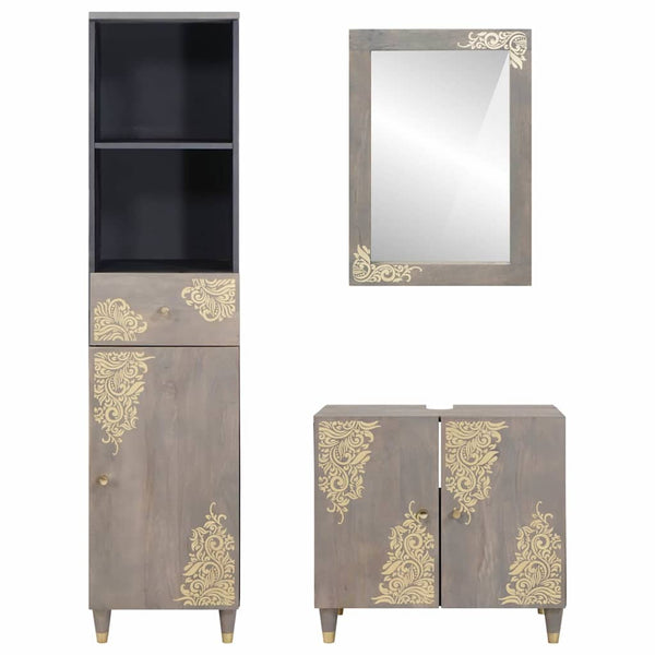vidaXL Bathroom Cabinet Set Wall-mounted 3 pcs Grey Solid Mango Wood