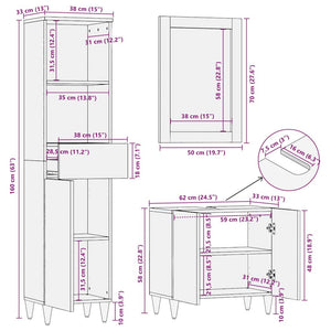 vidaXL Bathroom Cabinet Set Wall-mounted 3 pcs Grey Solid Mango Wood