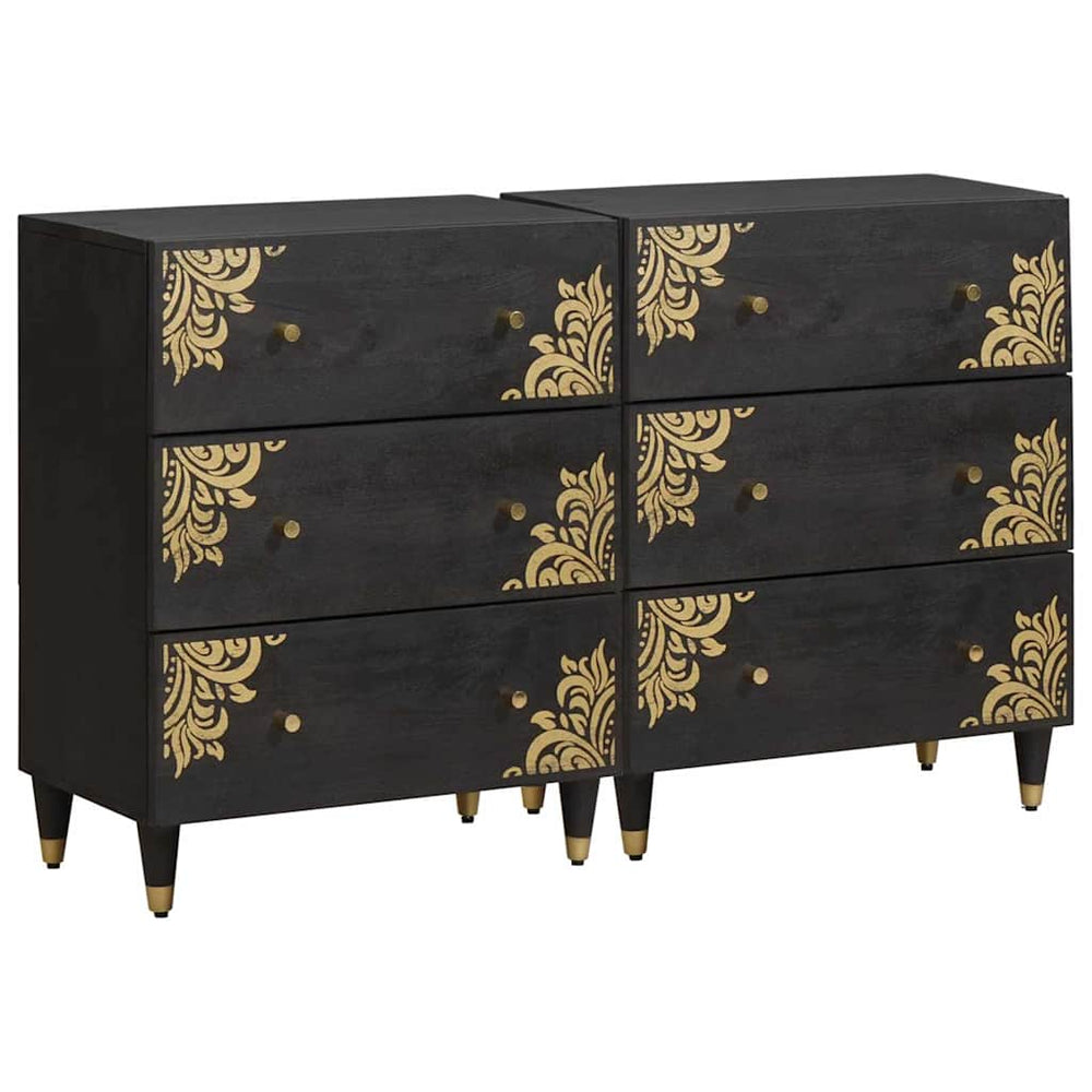 vidaXL Sideboard 2 pcs Black 60 x 33 x 75 cm Solid Mango Wood
