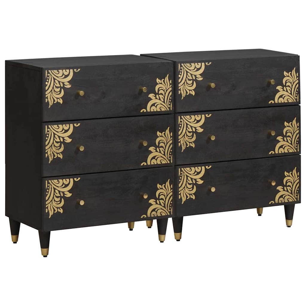 vidaXL Sideboard 2 pcs Black 60 x 33 x 75 cm Solid Mango Wood