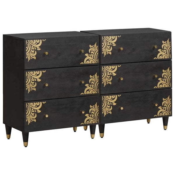 vidaXL Sideboard 2 pcs Black 60 x 33 x 75 cm Solid Mango Wood