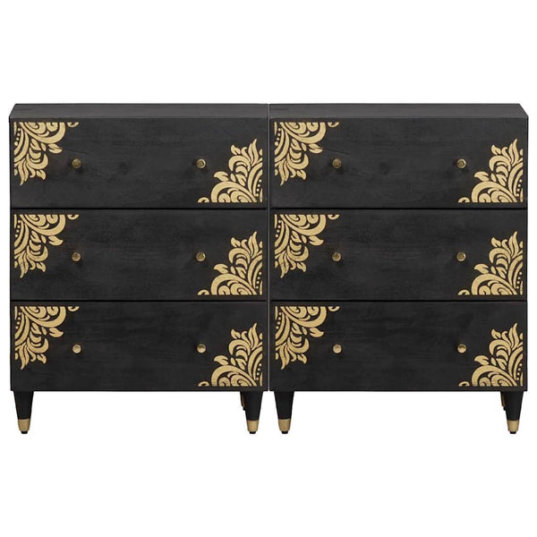 vidaXL Sideboard 2 pcs Black 60 x 33 x 75 cm Solid Mango Wood