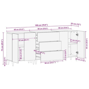 vidaXL Bathroom Cabinet Set with Shelf 3 pcs Black 180 x 33 x 75 cm