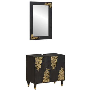 vidaXL Bathroom Cabinet Set with Door 2 pcs Black Solid Mango Wood