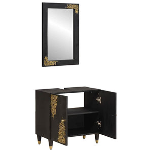 vidaXL Bathroom Cabinet Set with Door 2 pcs Black Solid Mango Wood