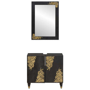vidaXL Bathroom Cabinet Set with Door 2 pcs Black Solid Mango Wood