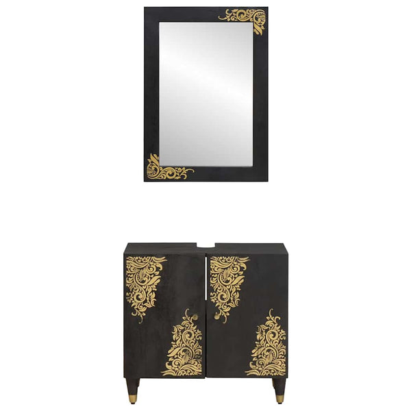 vidaXL Bathroom Cabinet Set with Door 2 pcs Black Solid Mango Wood