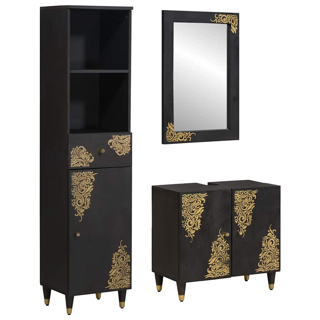 vidaXL Bathroom Cabinet Set with Door 3 pcs Black Solid Mango Wood