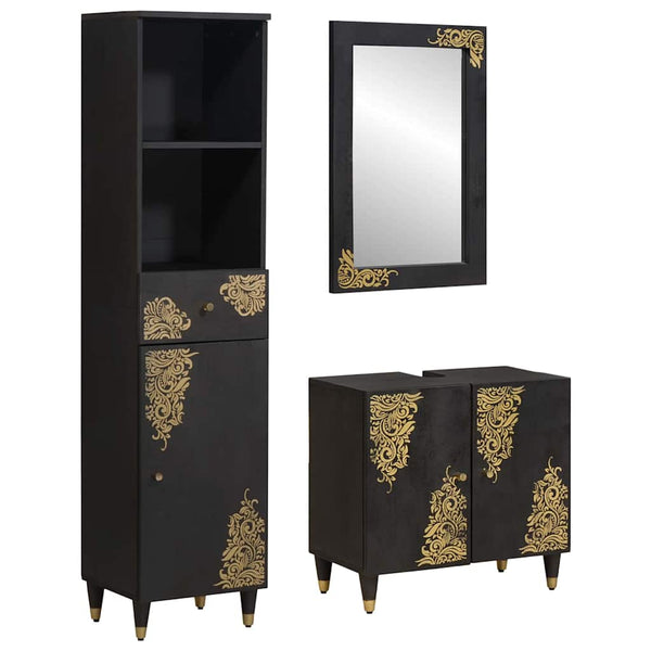 vidaXL Bathroom Cabinet Set with Door 3 pcs Black Solid Mango Wood