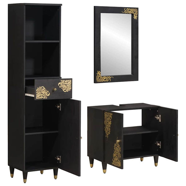 vidaXL Bathroom Cabinet Set with Door 3 pcs Black Solid Mango Wood
