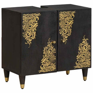 vidaXL Bathroom Cabinet Set with Door 3 pcs Black Solid Mango Wood