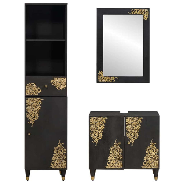 vidaXL Bathroom Cabinet Set with Door 3 pcs Black Solid Mango Wood