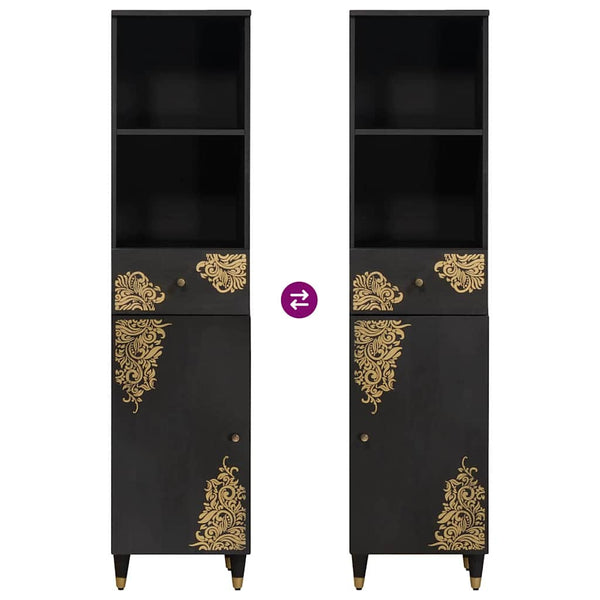 vidaXL Bathroom Cabinet Set with Door 3 pcs Black Solid Mango Wood