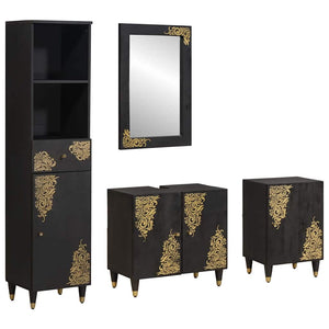 vidaXL Bathroom Cabinet Set with Door 4 pcs Black Solid Mango Wood