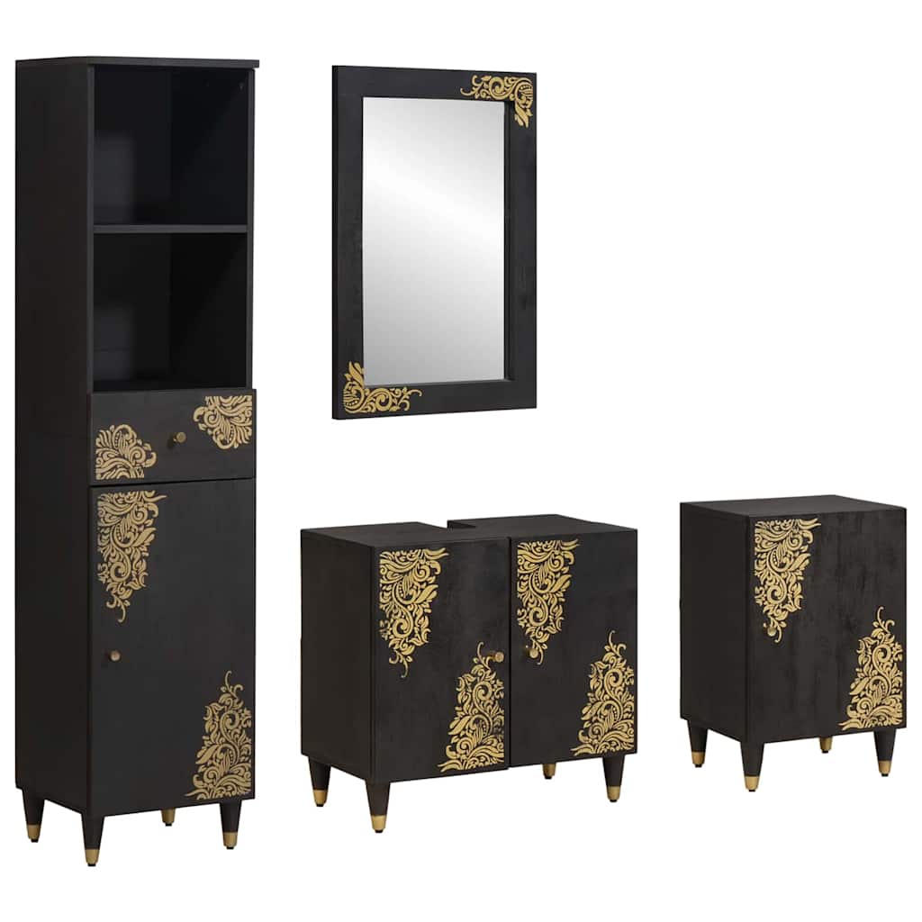 vidaXL Bathroom Cabinet Set with Door 4 pcs Black Solid Mango Wood