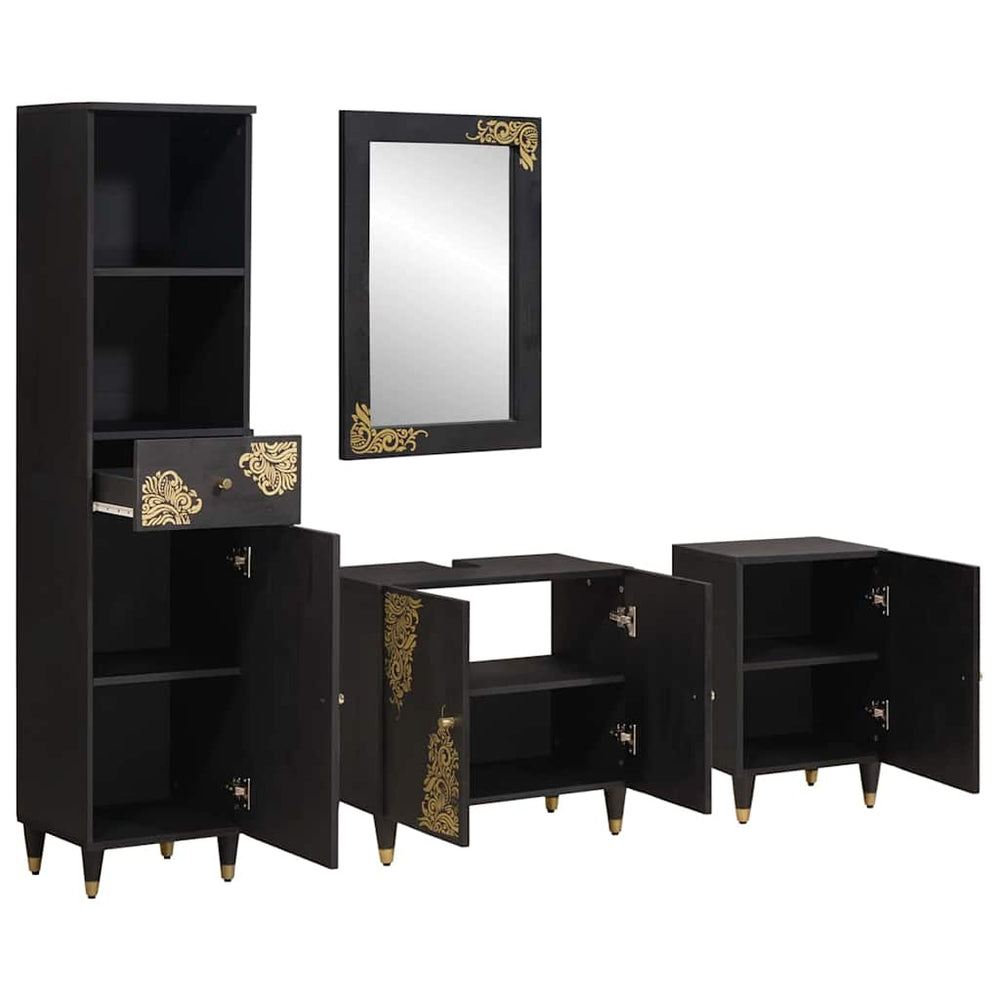 vidaXL Bathroom Cabinet Set with Door 4 pcs Black Solid Mango Wood