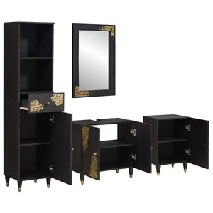 vidaXL Bathroom Cabinet Set with Door 4 pcs Black Solid Mango Wood