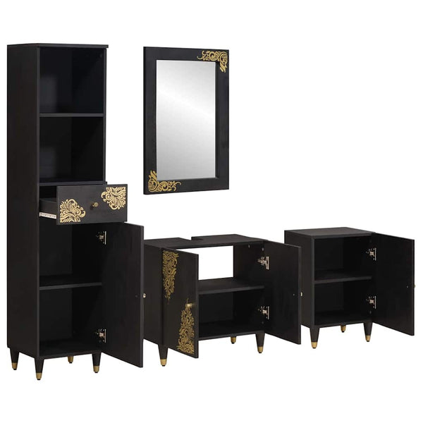 vidaXL Bathroom Cabinet Set with Door 4 pcs Black Solid Mango Wood